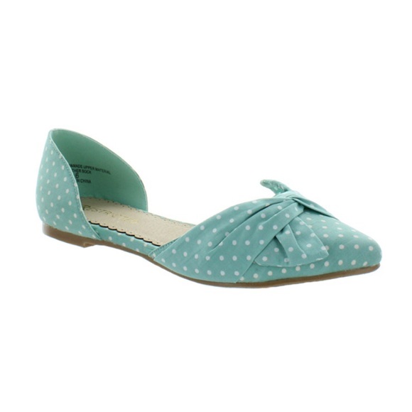Mint Polka Dot D’Orsay Flats w Almond Point Toe - Picture 2 of 8
